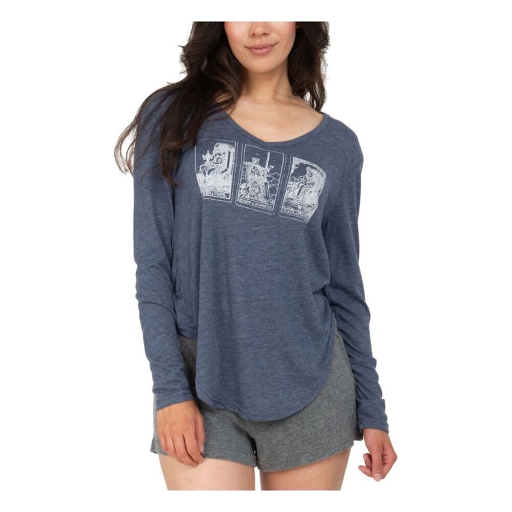 RETROSPECTIVE CO. Womens Munki Munki Tarot Gray T-Shirt Top and Shorts Pajamas M